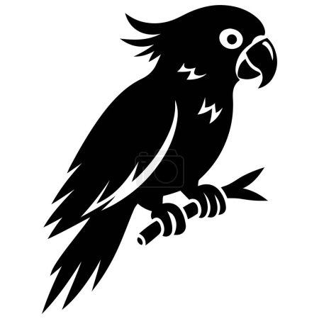 Parrot bird on tree branch silhouette vector illustration.