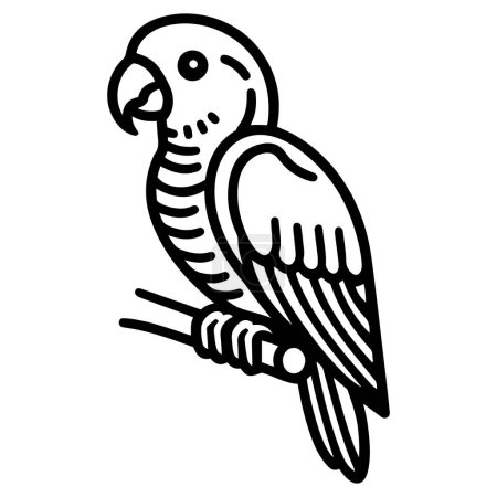 Parrot bird on tree branch silhouette outline vector illustration.