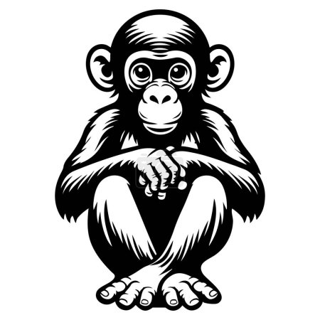 Bonobo mono sentado silueta vector ilustración.
