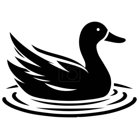 Duck swimming in water silhouette vector illustration.