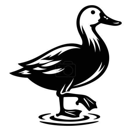 Duck standing in water silhouette vector illustration.