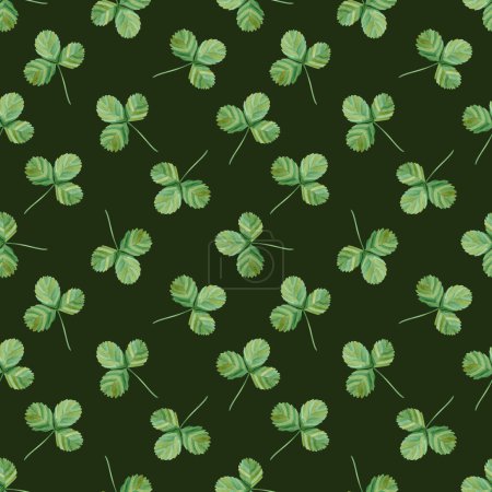 Photo for Watercolor seamless pattern with strawberry green leaves on a dark green background. For textile, wrapping, greeting cards, wallpapers - Royalty Free Image