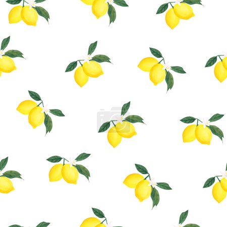Photo for Watercolor seamless pattern with yellow lemon branch isolated on white background. Illustration for textures, wallpapers, fabrics, postcards. - Royalty Free Image