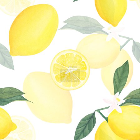 Photo for Yellow Lemons watercolor seamless pattern. Beautiful hand drawn texture. Romantic background for web pages, wedding invitations, textile, wallpaper. - Royalty Free Image