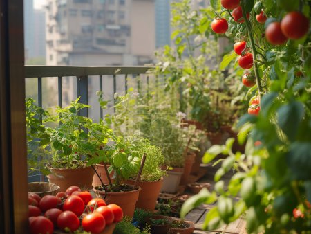 Jardinería urbana - tomates en el balcón