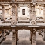 View of Rani ki Vav - Queen step well view of carved pillars on stone