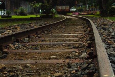 A railway track whose rocky edges have rusted brown is at the Ambarawa railway museum in Semarang, Indonesia on December 28, 2017.