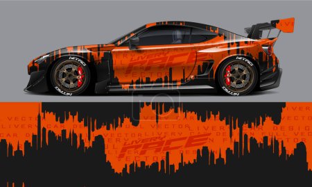 Ilustración de Car livery graphic vector. abstract grunge background design for vehicle vinyl wrap and car branding - Imagen libre de derechos