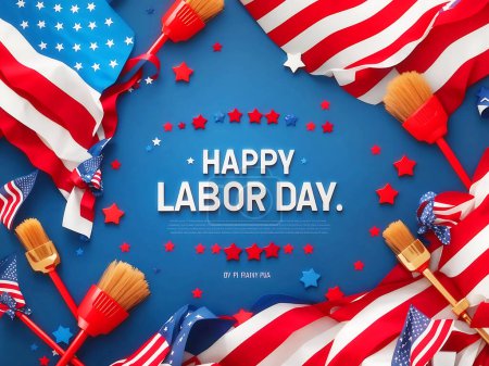Happy labor day concept helmet mane and working tools background