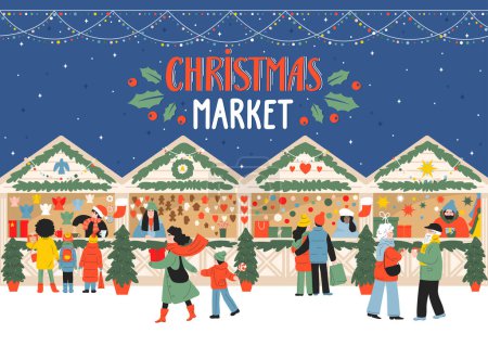 Téléchargez les illustrations : Traditionnel marché de Noël. Fête d'hiver - en licence libre de droit