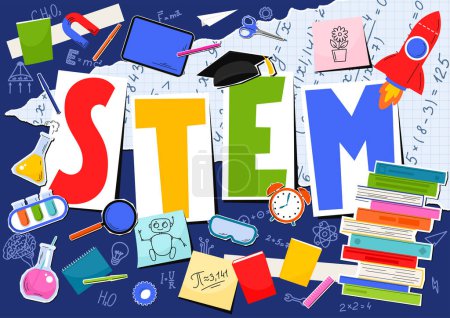 Illustration for STEM. Science, technology, engineering, mathematics. school subjects logo - Royalty Free Image