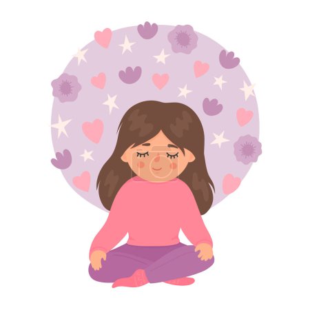 Ilustración de Linda niña meditando. - Imagen libre de derechos