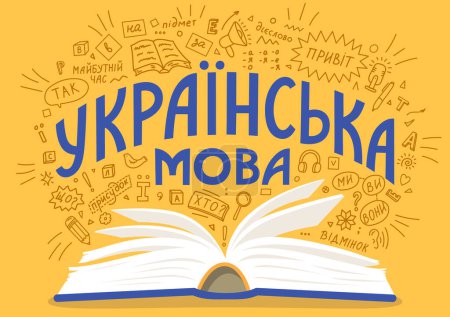 Téléchargez les illustrations : La langue ukrainienne. Livre ouvert avec lettrage. - en licence libre de droit