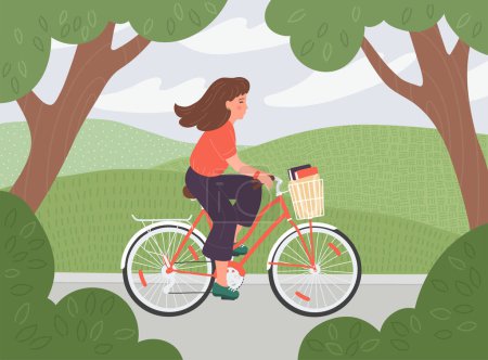 Ilustración de Mujer montar en bicicleta en verano - Imagen libre de derechos