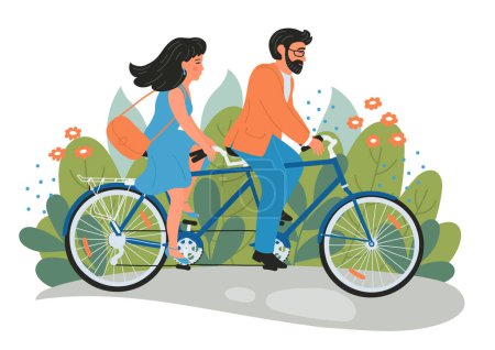 Téléchargez les illustrations : Couple promenades en tandem vélo. - en licence libre de droit