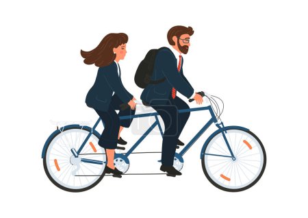 Téléchargez les illustrations : Femme et homme équipe en tandem vélo. - en licence libre de droit