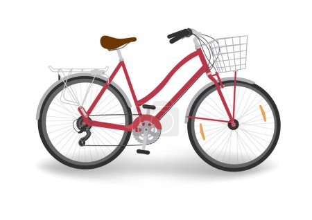 Téléchargez les illustrations : Vélo femme rouge avec panier - en licence libre de droit