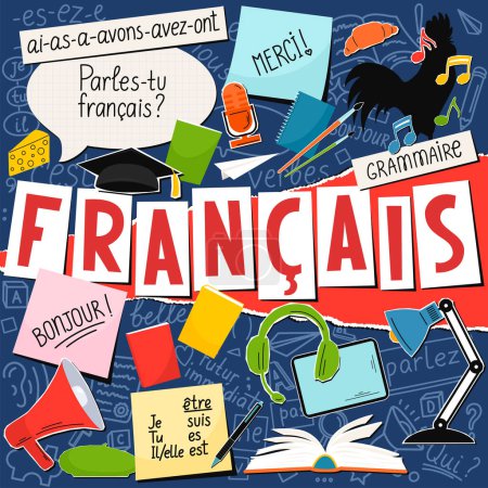 Illustration for Francais. French language and culture concept. Square composition. - Royalty Free Image