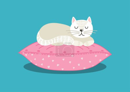 Téléchargez les illustrations : Chat mignon dormant sur un oreiller rose - en licence libre de droit