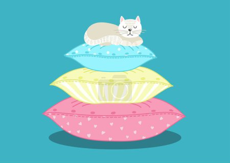 Téléchargez les illustrations : Chat mignon dormant sur des oreillers - en licence libre de droit