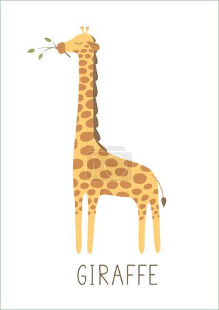 Illustration for Cute giraffe with leaves in its mouth. - Royalty Free Image
