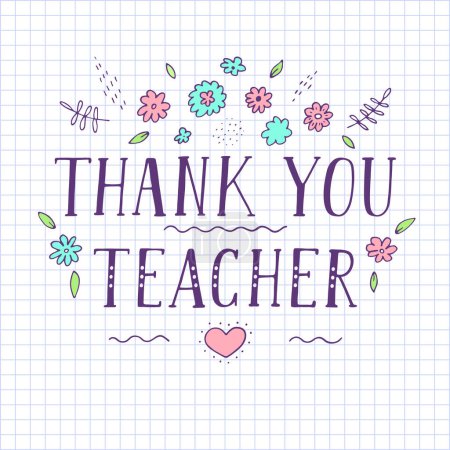 Thank you teacher.  Hand drawn text with doodle on cell paper