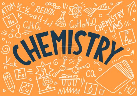 Illustration for Chemistry doodles with lettering. Square composition. - Royalty Free Image