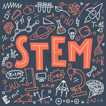 Illustration for STEM. Science, technology, engineering, mathematics doodles. - Royalty Free Image