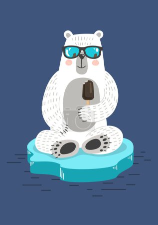 Ilustración de Lindo oso blanco en témpano de hielo comiendo helado - Imagen libre de derechos