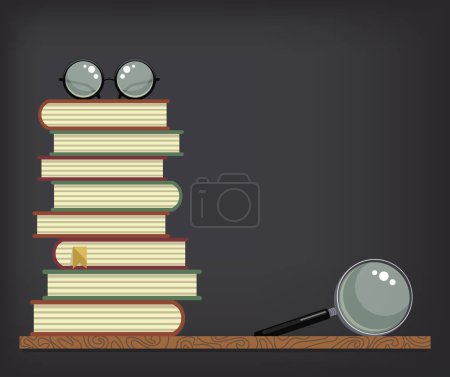 Illustration for Stack of books on blackboard - Royalty Free Image