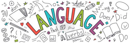 Illustration for Language doodle with hand lettering. School subject concept. - Royalty Free Image