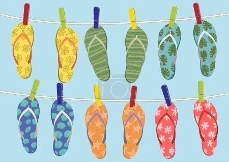Illustration for Flip-flops hanging on the rope. - Royalty Free Image
