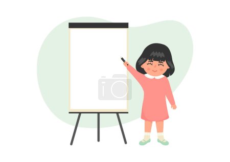Illustration for Cute little girl writting on flipchart. - Royalty Free Image