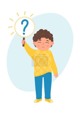 Illustration for Cute little boy holding question mark. - Royalty Free Image