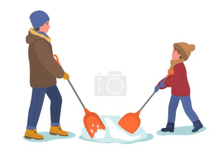 Ilustración de Padre e hijo paleando nieve - Imagen libre de derechos