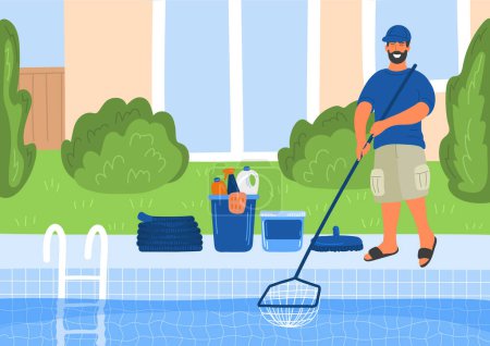 Illustration for Pool maintenance. Swimming pool cleaner - Royalty Free Image