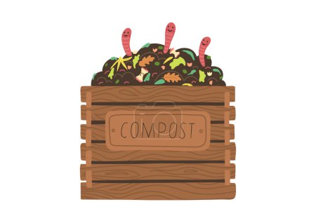 Illustration for Compost box with worms. - Royalty Free Image