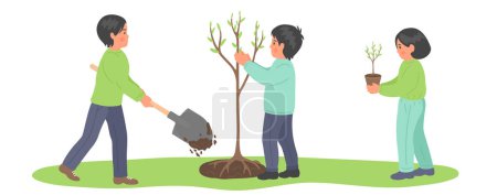 Photo for Children plants trees. Springtime. - Royalty Free Image