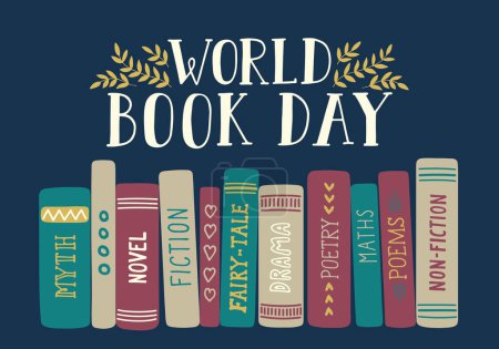World Book Day. Bookshelf with lettering.