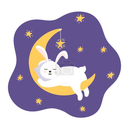 Cute rabbit sleeps tight on the moon