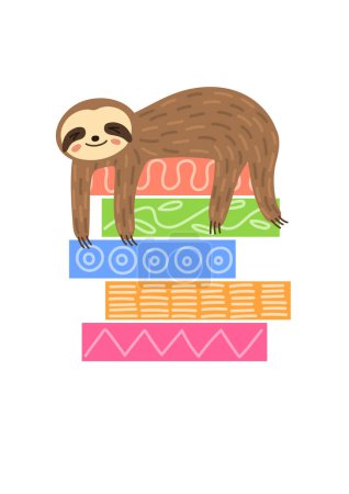Sloth laying on stack of books.