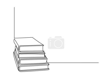 Una pila de libros. Dibujo continuo de línea.