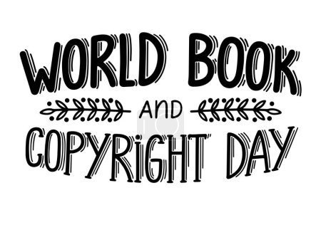 Téléchargez les illustrations : Livre du monde et lettrage Journée du droit d'auteur sur fond blanc - en licence libre de droit