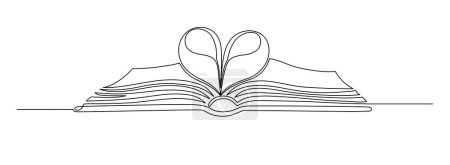 Love reading. Open book with heart shape from pages. 