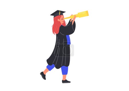 Illustration for Graduated girl searching job. conceptual illustration - Royalty Free Image