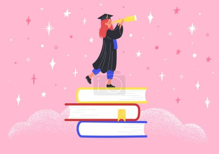 Illustration for Graduated girl searching job - Royalty Free Image