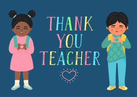 Illustration for Thank You Teacher. School students with hand lettering. - Royalty Free Image