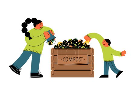 Composting. Woman making compost. Recycling concept. 
