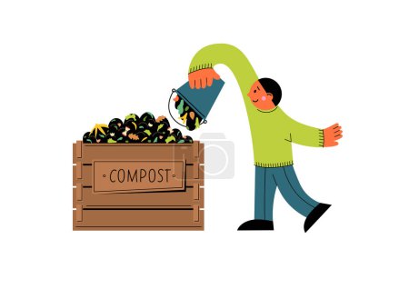 Compostaje. Niño haciendo compost. Concepto de reciclaje. 