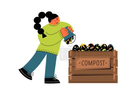 Composting. Woman making compost. 